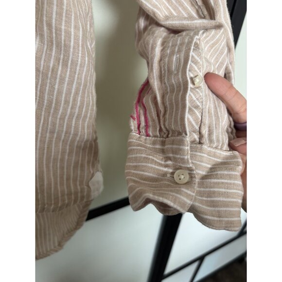 J. Crew Womens Linen Top SMALL Striped Button Up Shirt Embroidery - Picture 5 of 16